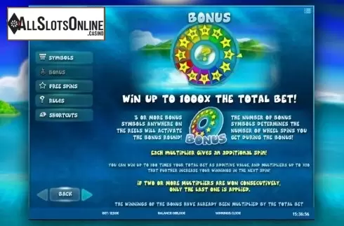 Paytable 2. Dolphin's Island from iSoftBet