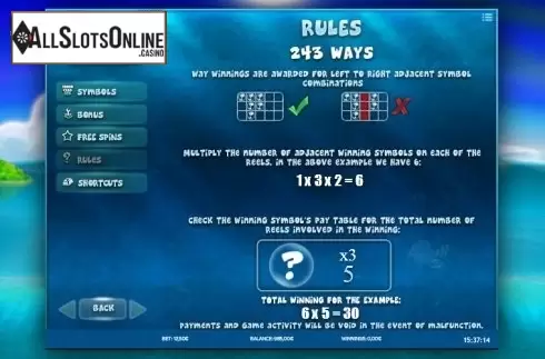 Paytable 4. Dolphin's Island from iSoftBet