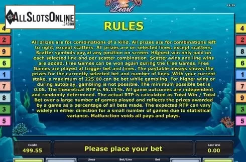 Paytable 3. Dolphin's Pearl from Greentube