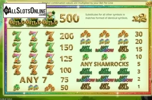 Paytable 1. Doublin Gold from Booming Games