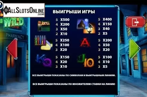 Paytable 1. Dr. Jekyll Goes Wild from Barcrest