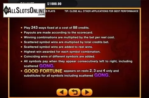 Paytable 2. Dragon Gate (GMW) from GMW
