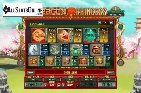 Paytable. Dragon Princess (RTG) from RTG