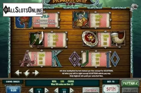 Paytable 1. Dragon Ship from Play'n Go