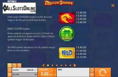 Paytable 1. Dragon Shrine from Quickspin