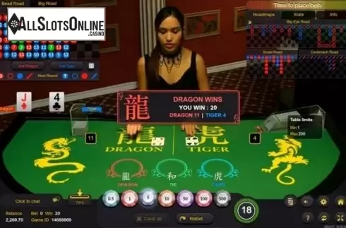 Game Screen. Dragon Tiger Live Casino (Ezugi) from Ezugi