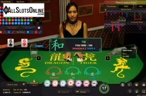 Game Screen. Dragon Tiger Live Casino (Ezugi) from Ezugi