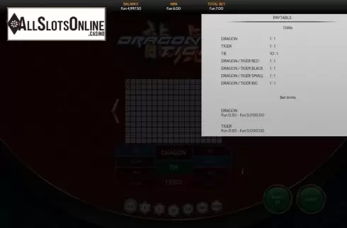 Paytable 1. Dragon Tiger (OneTouch) from OneTouch