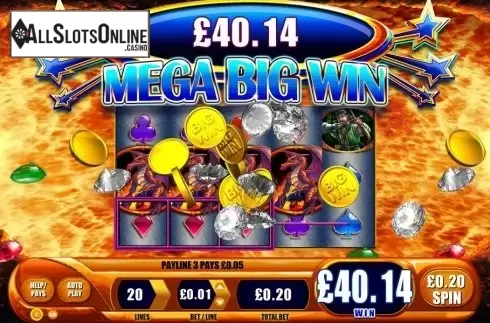Mega Big Win screen. Dragon's Inferno from WMS