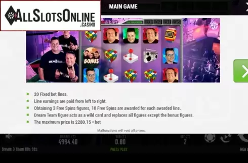 Paytable 1. Dream 3 Team 80s - 90s from MGA