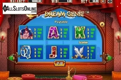 Paytable 2. Dream Genie from Allbet Gaming
