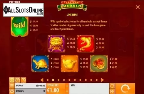 Paytable 2. Eastern Emeralds from Quickspin