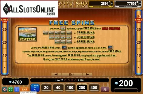 Features 1. Egypt Sky Egypt Quest from EGT