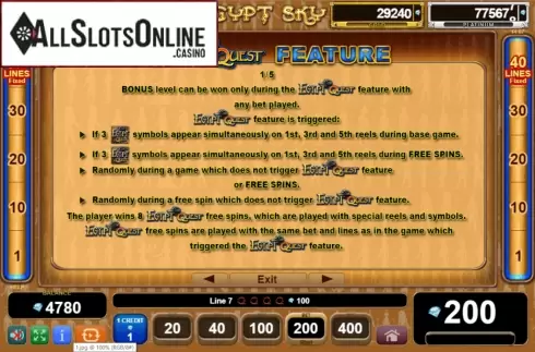 Features 2. Egypt Sky Egypt Quest from EGT