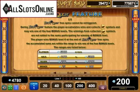 Features 3. Egypt Sky Egypt Quest from EGT