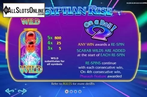 Paytable 1. Egyptian Rise from Side City