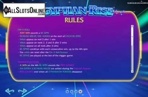 Game rules 1. Egyptian Rise from Side City