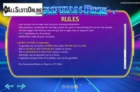 Game rules 3. Egyptian Rise from Side City