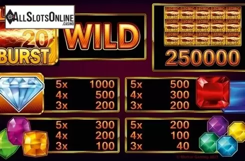 Paytable 1. Electric Burst 20 HD from Merkur