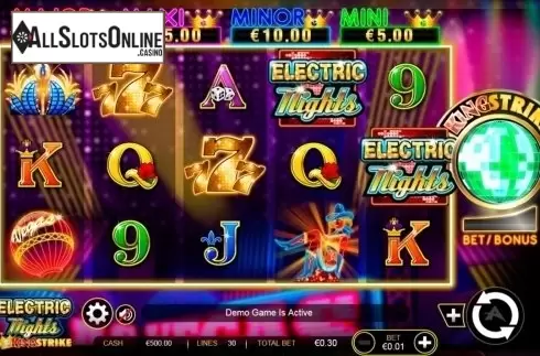 Game Workflow screen. Electric Nights King Strike from Ainsworth