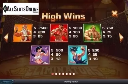 Paytable 1. Eliminators from Playtech