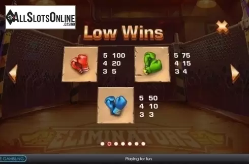Paytable 2. Eliminators from Playtech