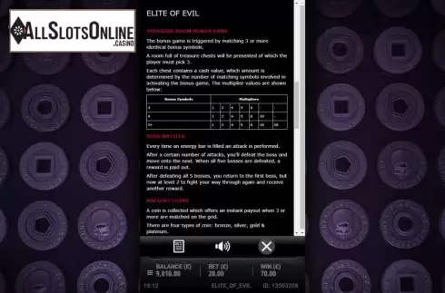 Features screen. Elite of Evil - The First Quest from Gluck Games