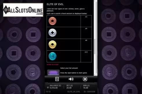 Paytable screen 2. Elite of Evil - The First Quest from Gluck Games