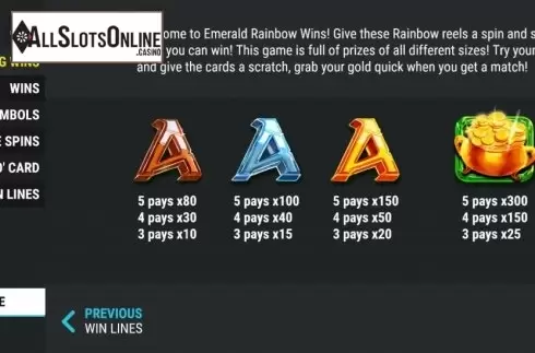 Paytable 1. Emerald Rainbow Wins from Slot Factory