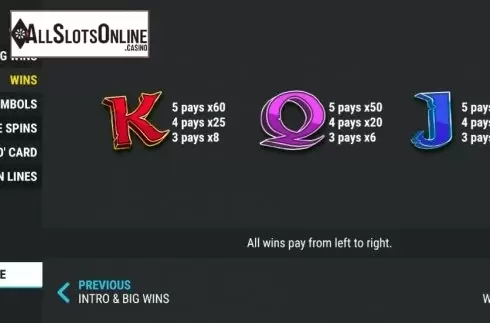 Paytable 2. Emerald Rainbow Wins from Slot Factory