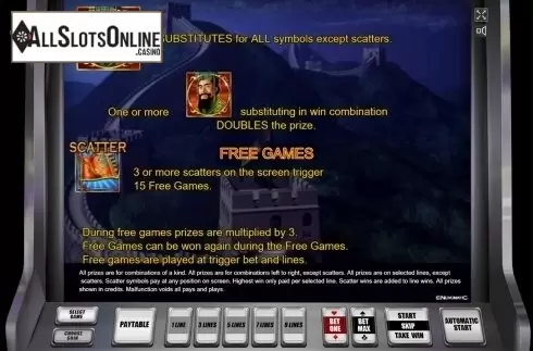 Paytable 2. Emperor's China from Novomatic