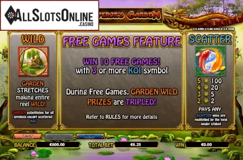 Paytable 1. Emperor's Garden from NextGen
