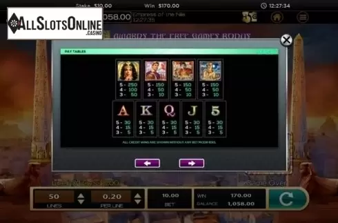 Paytable 2. Empress of the Nile from High 5 Games