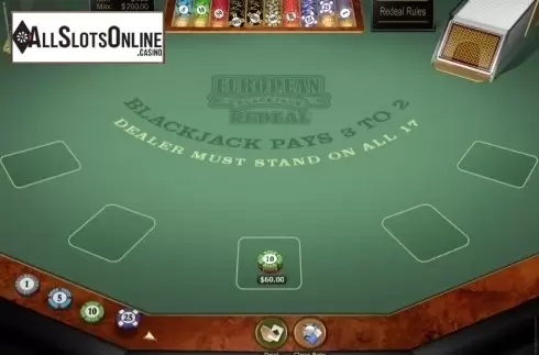 Game Screen. European Blackjack Redeal Gold from Microgaming