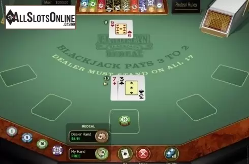 Game Screen. European Blackjack Redeal Gold from Microgaming
