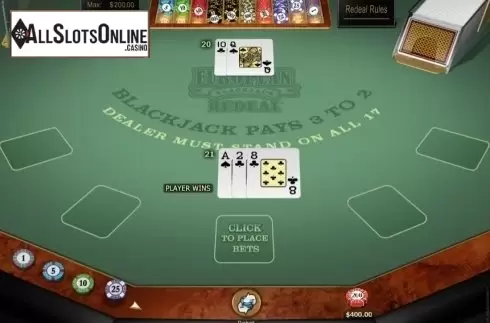 Game Screen. European Blackjack Redeal Gold from Microgaming