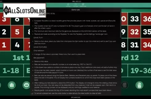 Info. European Roulette (Spearhead Studios) from Spearhead Studios