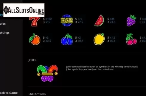 Paytable. Exploding Fruits from Evoplay Entertainment