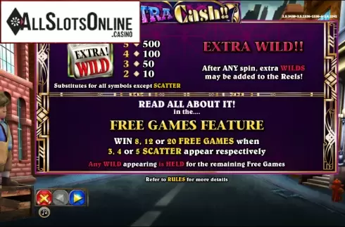 Paytable 1. Extra Cash!! from NextGen