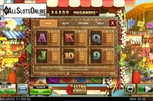 Paytable 2. Extra Chilli from Big Time Gaming