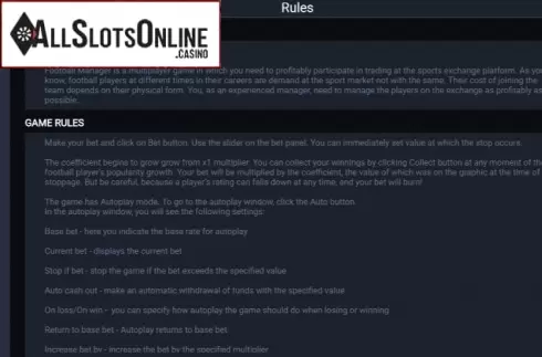Game rules 1. Football Manager from Evoplay Entertainment