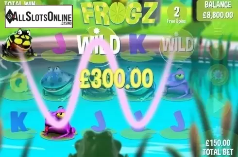 Free spins screen 3. Frogz from Games Warehouse