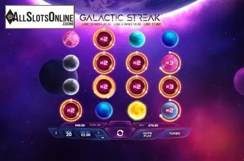 Multiplier win screen. Galactic Streak from Playtech