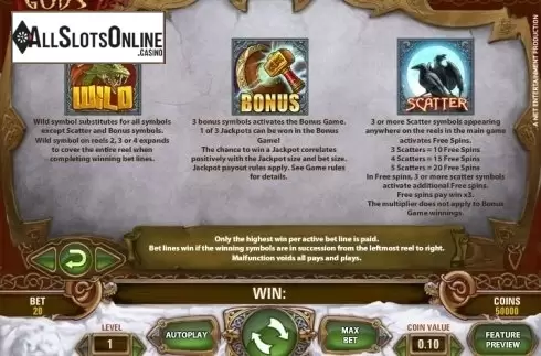 Paytable. Hall of Gods from NetEnt