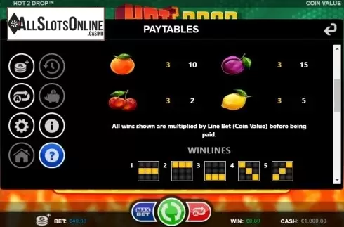 Paytable 2. Hot 2 Drop from Betsson Group