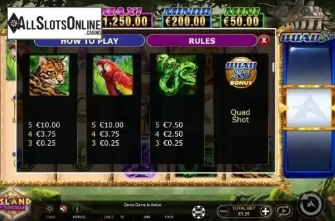 Paytable 2. Island Princess Quad Shot from Ainsworth