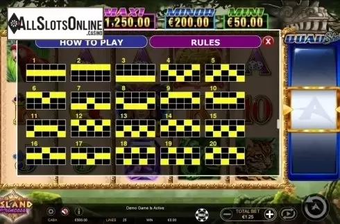 Pay lines. Island Princess Quad Shot from Ainsworth