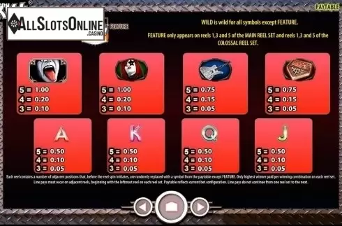 Paytable 2 screen. KISS: Shout it Out Loud! from WMS