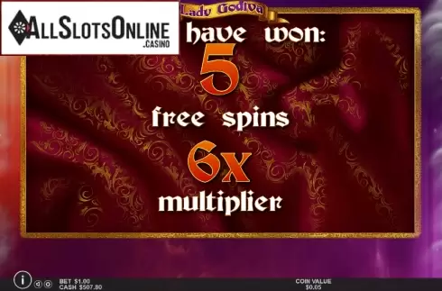 Free spins screen 2. Lady Godiva (Pragmatic) from Pragmatic Play