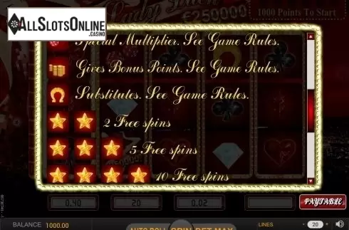 Paytable 2. Lady Luck (SkillOnNet) from SkillOnNet